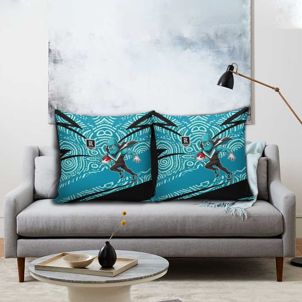 Port Adelaide Australian Football Pillow Cover Power Hero Mascot With Indigenous Pattern Art