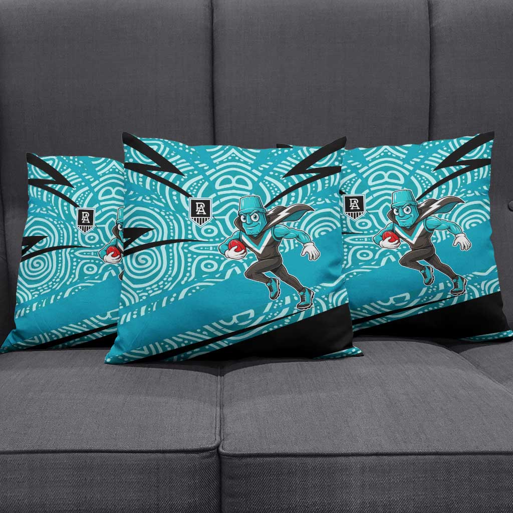 Port Adelaide Australian Football Pillow Cover Power Hero Mascot With Indigenous Pattern Art