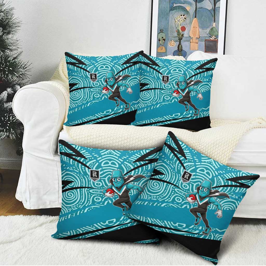 Port Adelaide Australian Football Pillow Cover Power Hero Mascot With Indigenous Pattern Art
