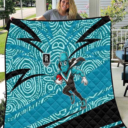 Port Adelaide Australian Football Quilt Power Hero Mascot With Indigenous Pattern Art