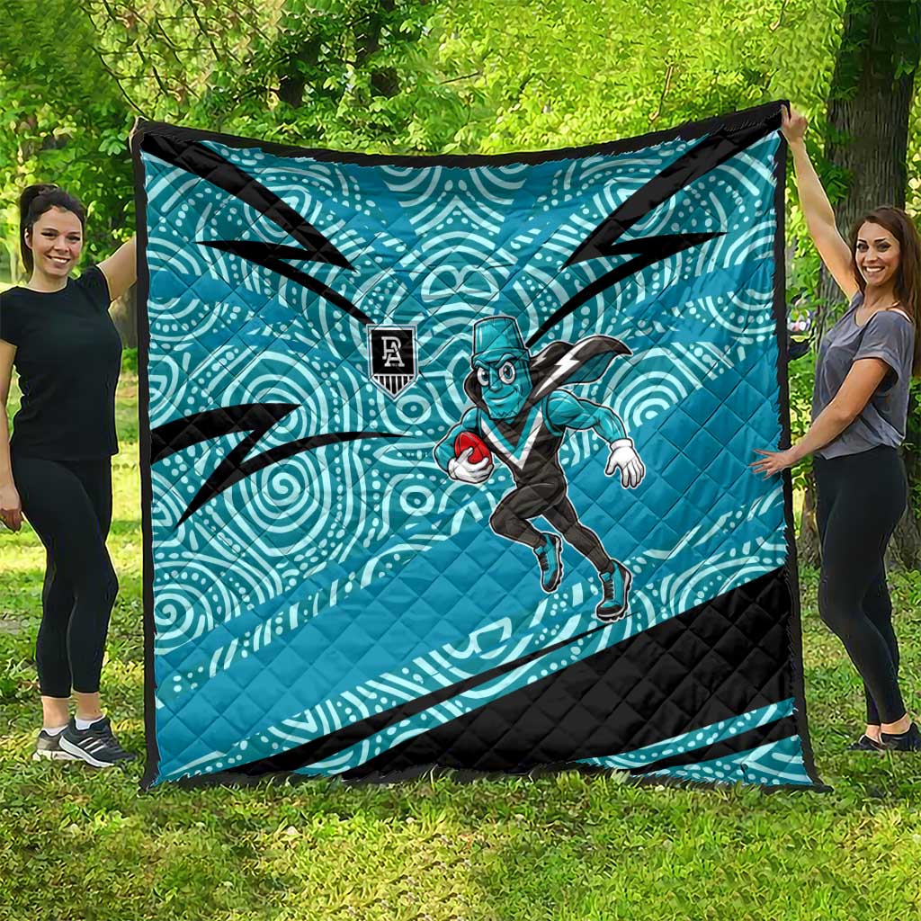 Port Adelaide Australian Football Quilt Power Hero Mascot With Indigenous Pattern Art