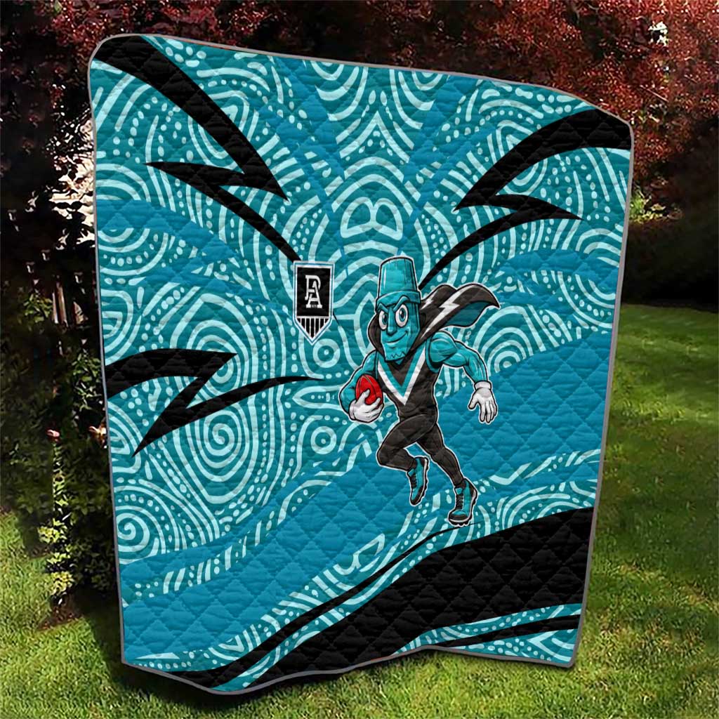Port Adelaide Australian Football Quilt Power Hero Mascot With Indigenous Pattern Art