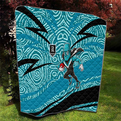 Port Adelaide Australian Football Quilt Power Hero Mascot With Indigenous Pattern Art
