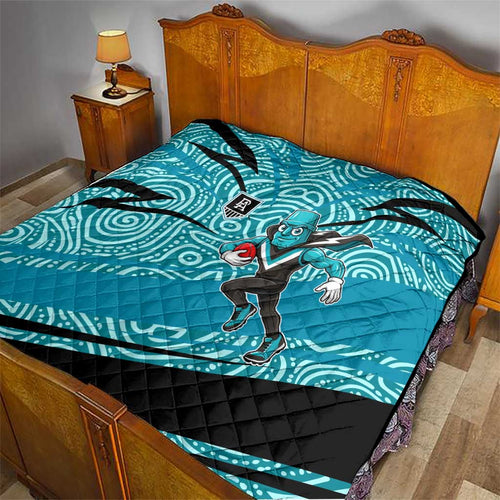 Port Adelaide Australian Football Quilt Power Hero Mascot With Indigenous Pattern Art