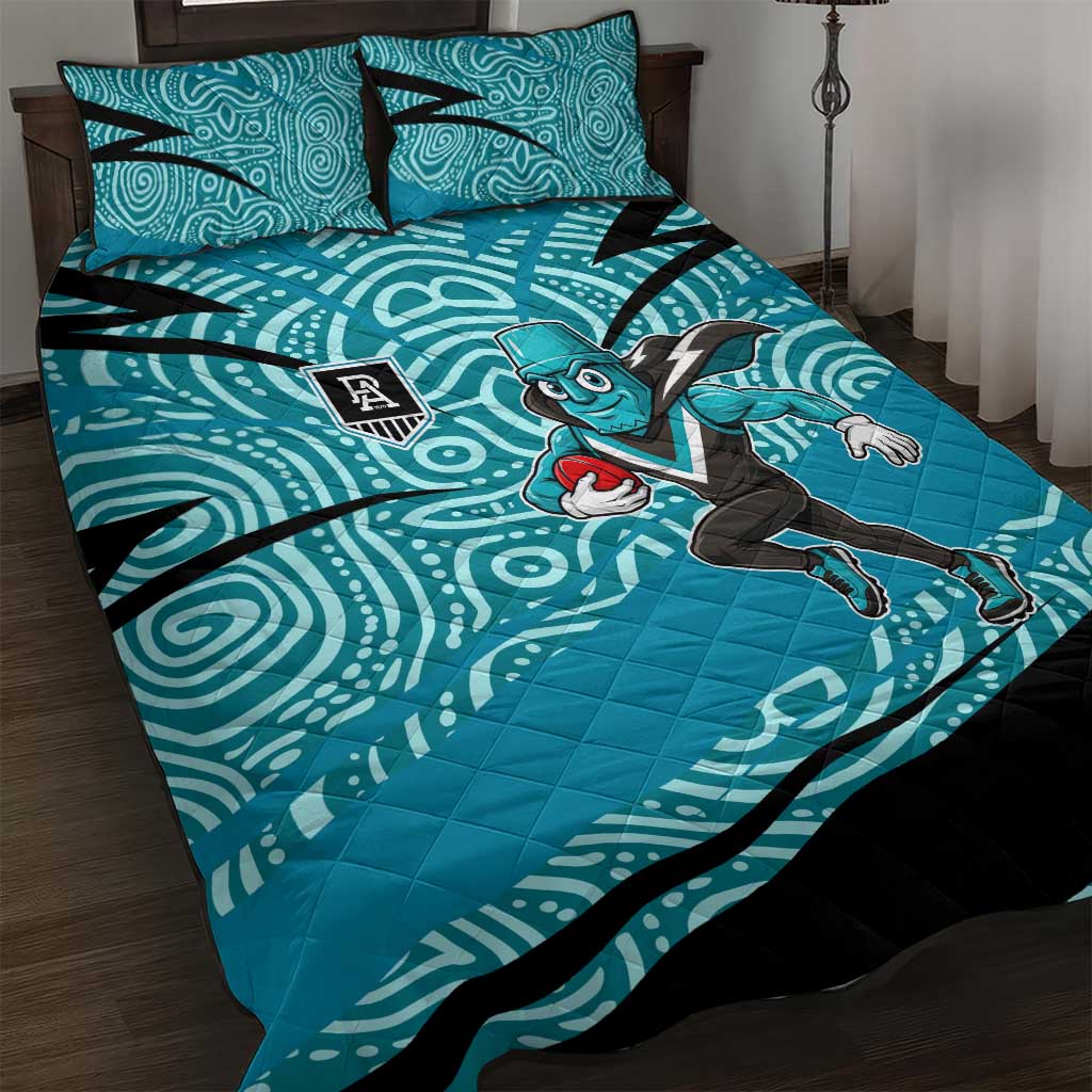 Port Adelaide Australian Football Quilt Bed Set Power Hero Mascot With Indigenous Pattern Art