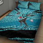 Port Adelaide Australian Football Quilt Bed Set Power Hero Mascot With Indigenous Pattern Art