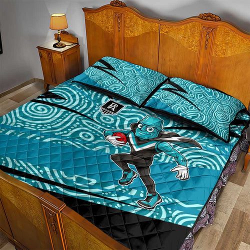 Port Adelaide Australian Football Quilt Bed Set Power Hero Mascot With Indigenous Pattern Art