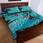 Port Adelaide Australian Football Quilt Bed Set Power Hero Mascot With Indigenous Pattern Art