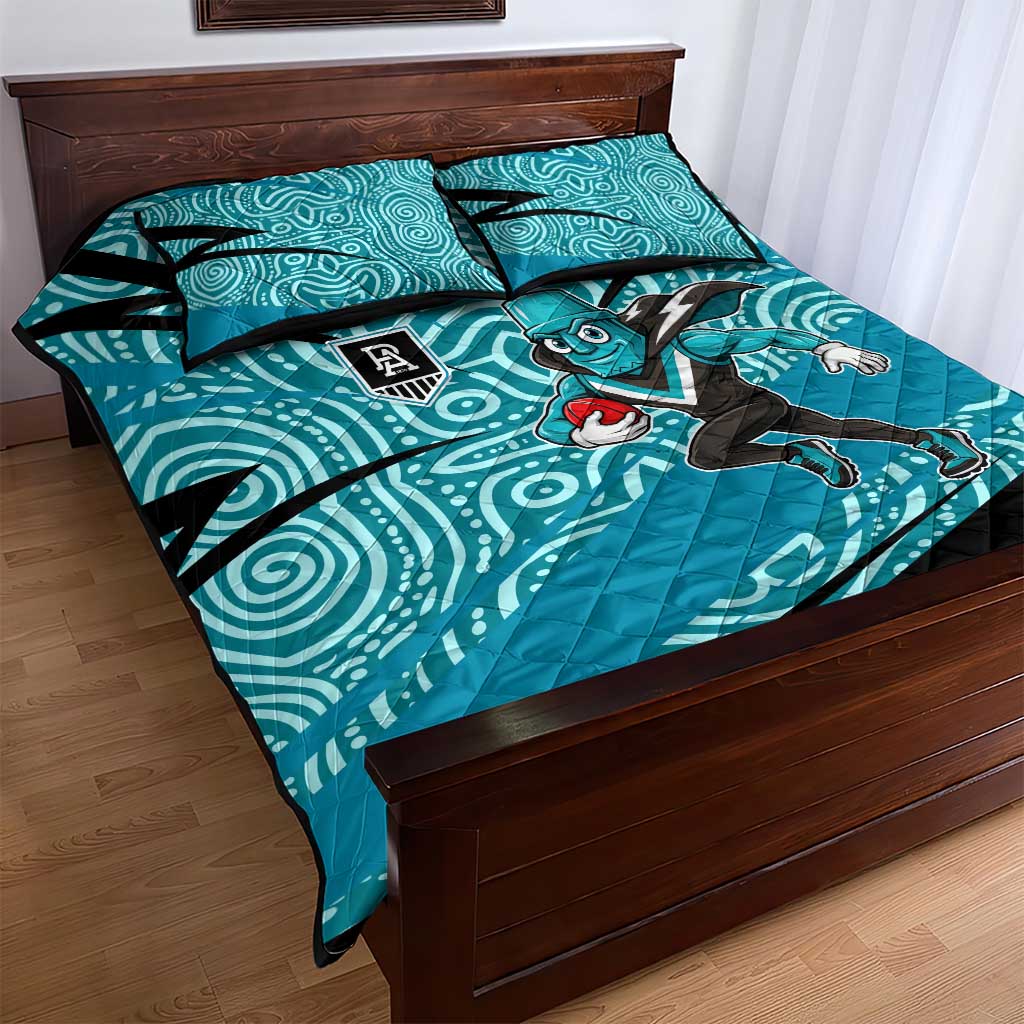 Port Adelaide Australian Football Quilt Bed Set Power Hero Mascot With Indigenous Pattern Art