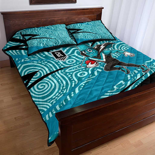 Port Adelaide Australian Football Quilt Bed Set Power Hero Mascot With Indigenous Pattern Art