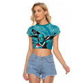 Port Adelaide Australian Football Raglan Cropped T Shirt Power Hero Mascot With Indigenous Pattern Art