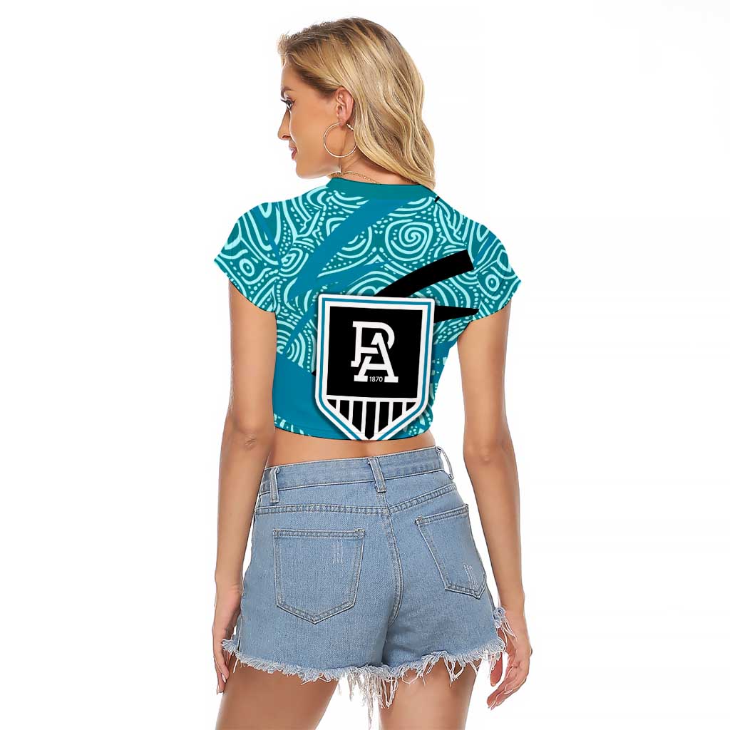 Port Adelaide Australian Football Raglan Cropped T Shirt Power Hero Mascot With Indigenous Pattern Art