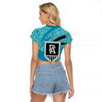 Port Adelaide Australian Football Raglan Cropped T Shirt Power Hero Mascot With Indigenous Pattern Art