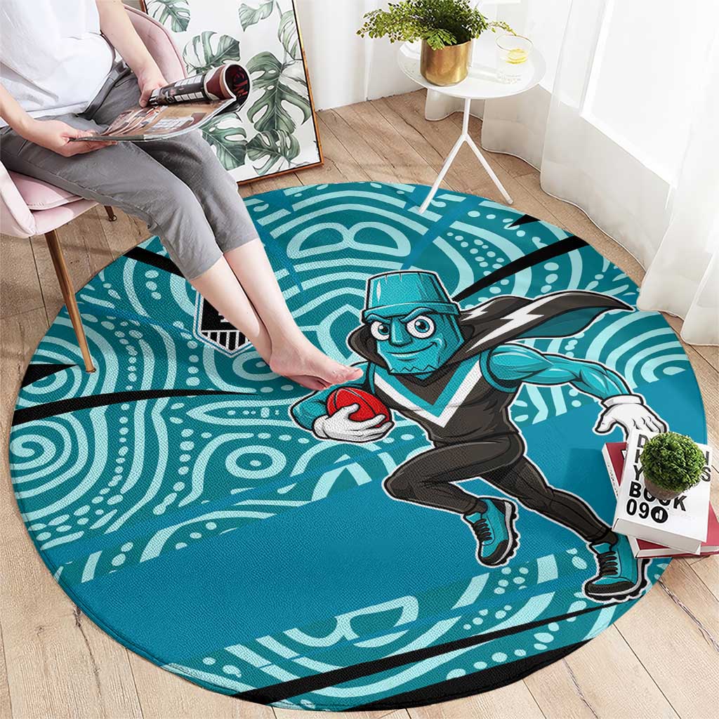 Port Adelaide Australian Football Round Carpet Power Hero Mascot With Indigenous Pattern Art