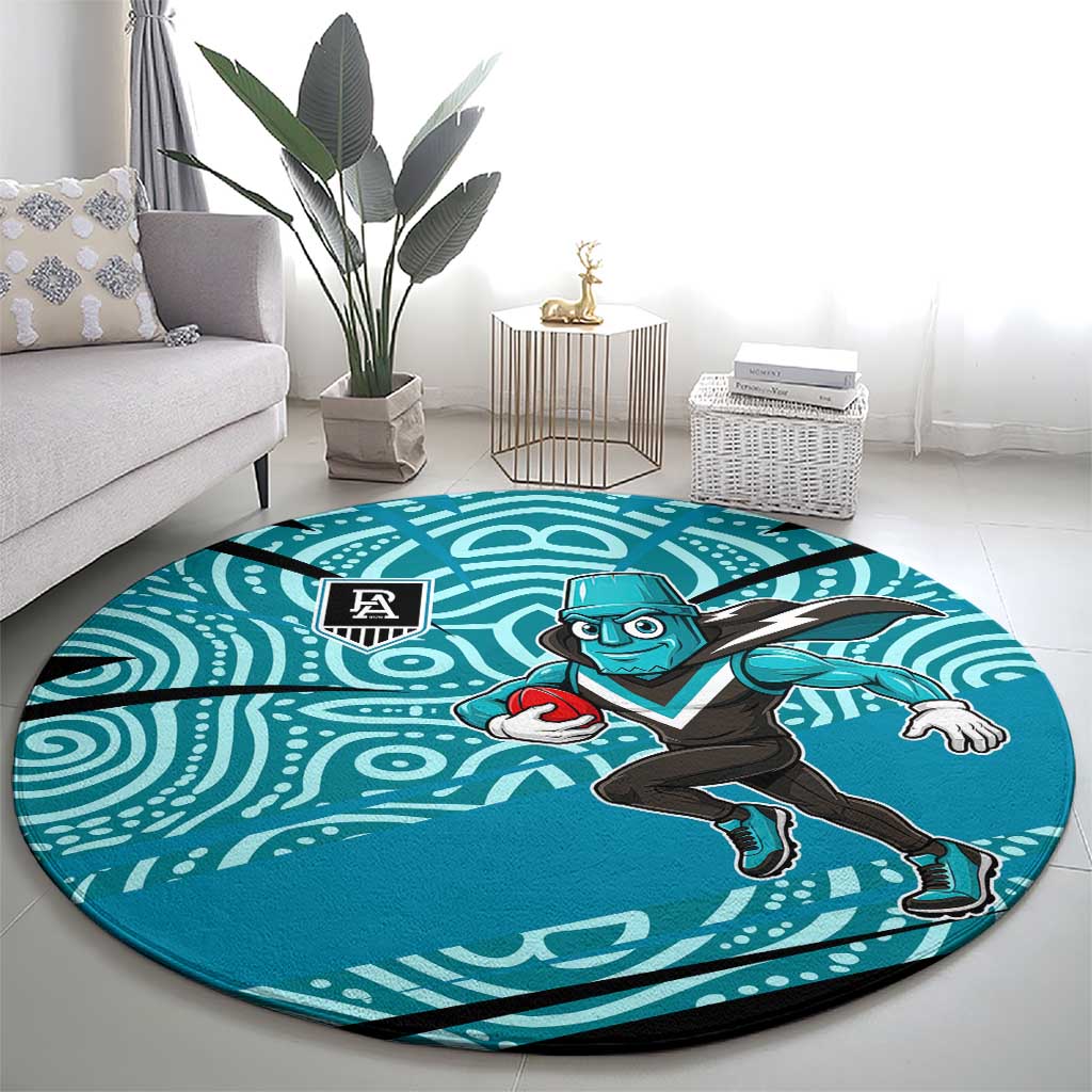 Port Adelaide Australian Football Round Carpet Power Hero Mascot With Indigenous Pattern Art