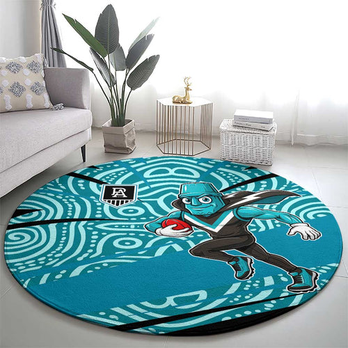 Port Adelaide Australian Football Round Carpet Power Hero Mascot With Indigenous Pattern Art