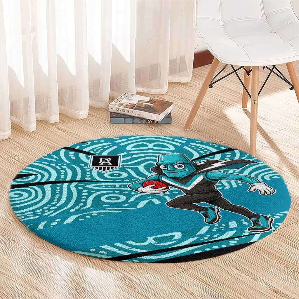 Port Adelaide Australian Football Round Carpet Power Hero Mascot With Indigenous Pattern Art