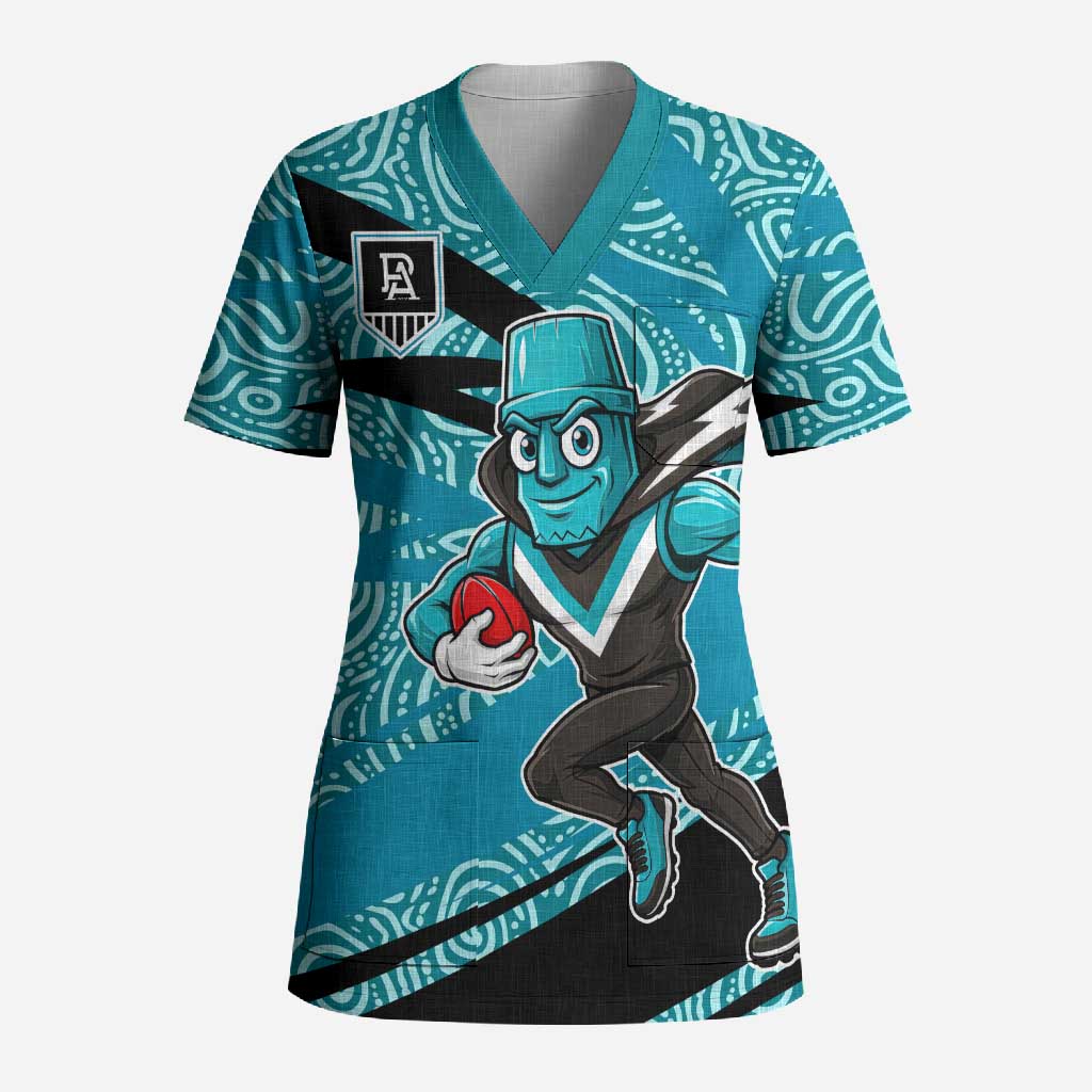 Port Adelaide Australian Football Scrub Top Power Hero Mascot With Indigenous Pattern Art