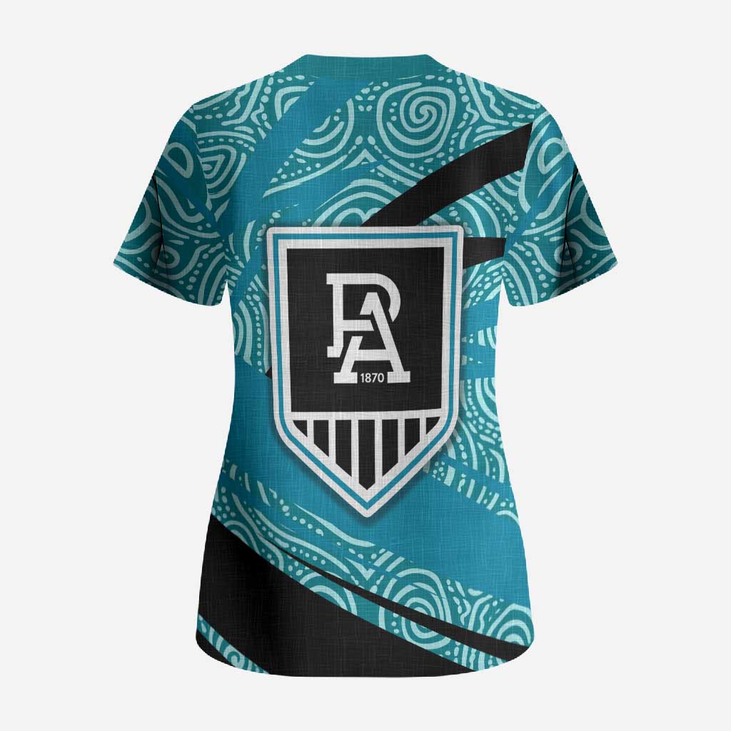 Port Adelaide Australian Football Scrub Top Power Hero Mascot With Indigenous Pattern Art