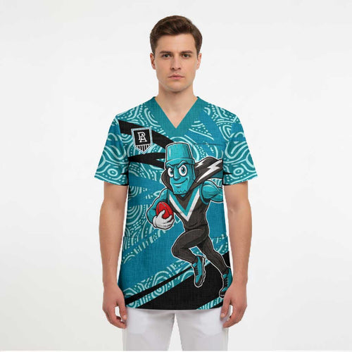 Port Adelaide Australian Football Scrub Top Power Hero Mascot With Indigenous Pattern Art