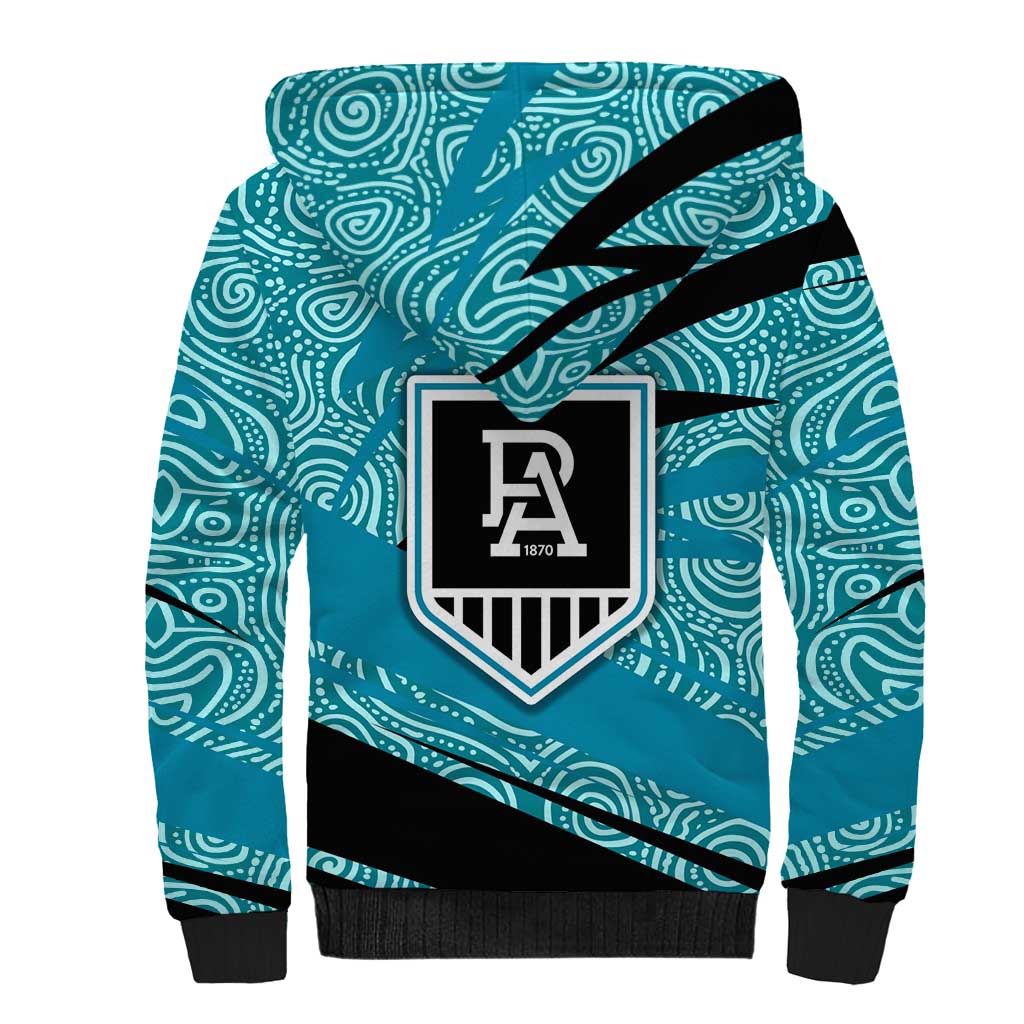 Port Adelaide Australian Football Sherpa Hoodie Power Hero Mascot With Indigenous Pattern Art
