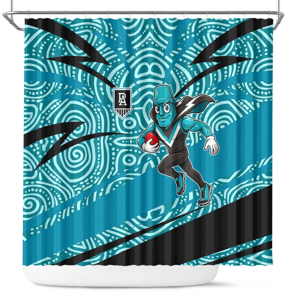 Port Adelaide Australian Football Shower Curtain Power Hero Mascot With Indigenous Pattern Art