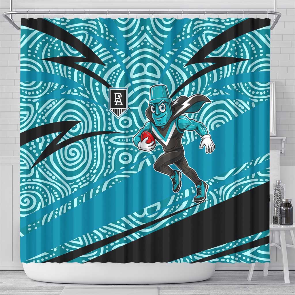 Port Adelaide Australian Football Shower Curtain Power Hero Mascot With Indigenous Pattern Art