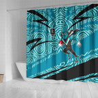 Port Adelaide Australian Football Shower Curtain Power Hero Mascot With Indigenous Pattern Art