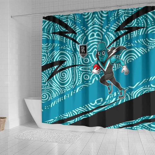 Port Adelaide Australian Football Shower Curtain Power Hero Mascot With Indigenous Pattern Art