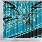 Port Adelaide Australian Football Shower Curtain Power Hero Mascot With Indigenous Pattern Art