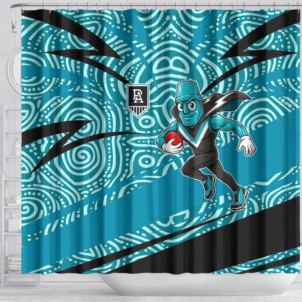 Port Adelaide Australian Football Shower Curtain Power Hero Mascot With Indigenous Pattern Art