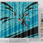 Port Adelaide Australian Football Shower Curtain Power Hero Mascot With Indigenous Pattern Art