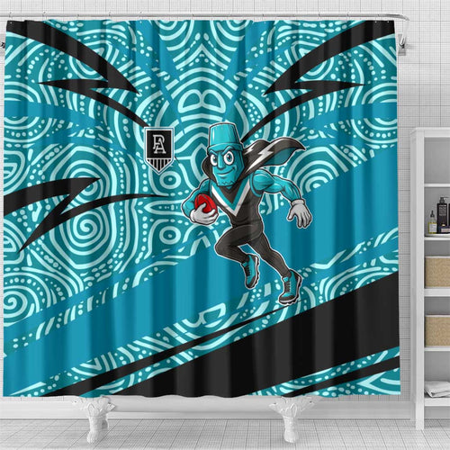 Port Adelaide Australian Football Shower Curtain Power Hero Mascot With Indigenous Pattern Art