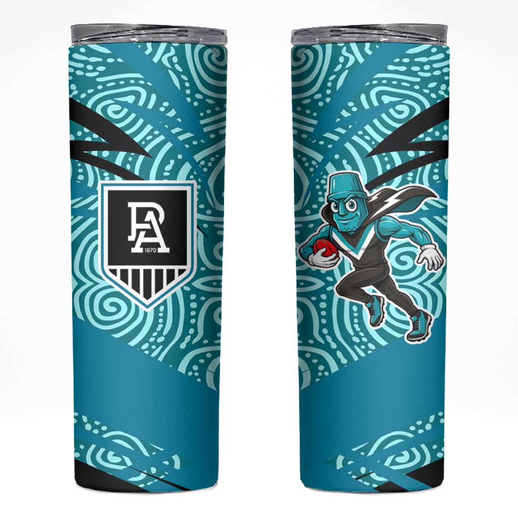 Port Adelaide Australian Football Skinny Tumbler Power Hero Mascot With Indigenous Pattern Art