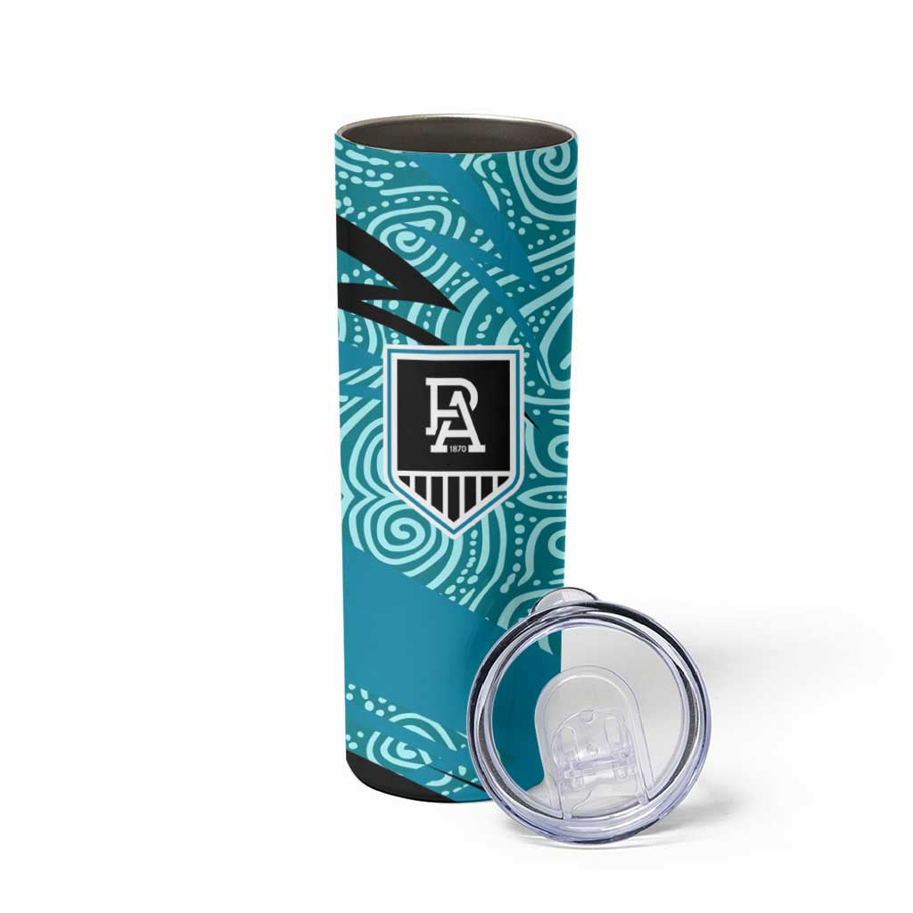 Port Adelaide Australian Football Skinny Tumbler Power Hero Mascot With Indigenous Pattern Art