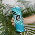 Port Adelaide Australian Football Skinny Tumbler Power Hero Mascot With Indigenous Pattern Art