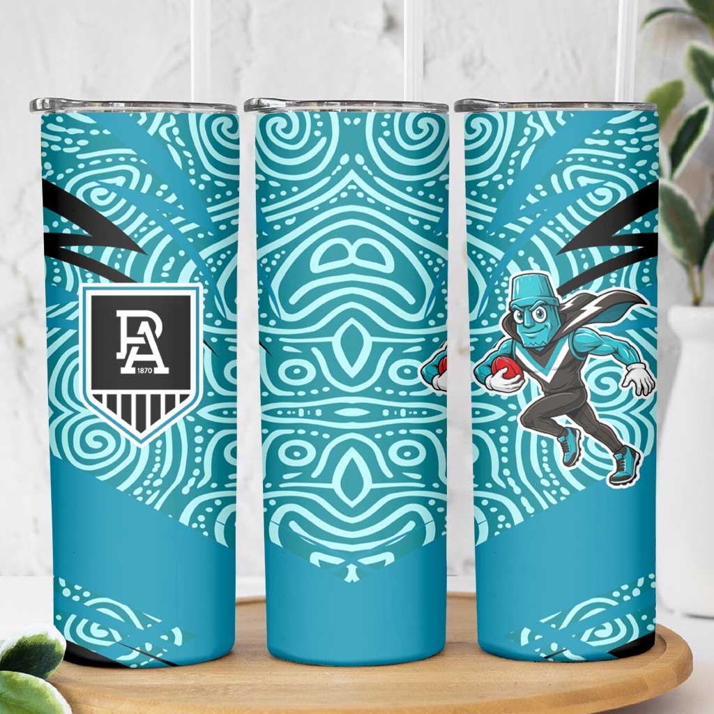 Port Adelaide Australian Football Skinny Tumbler Power Hero Mascot With Indigenous Pattern Art