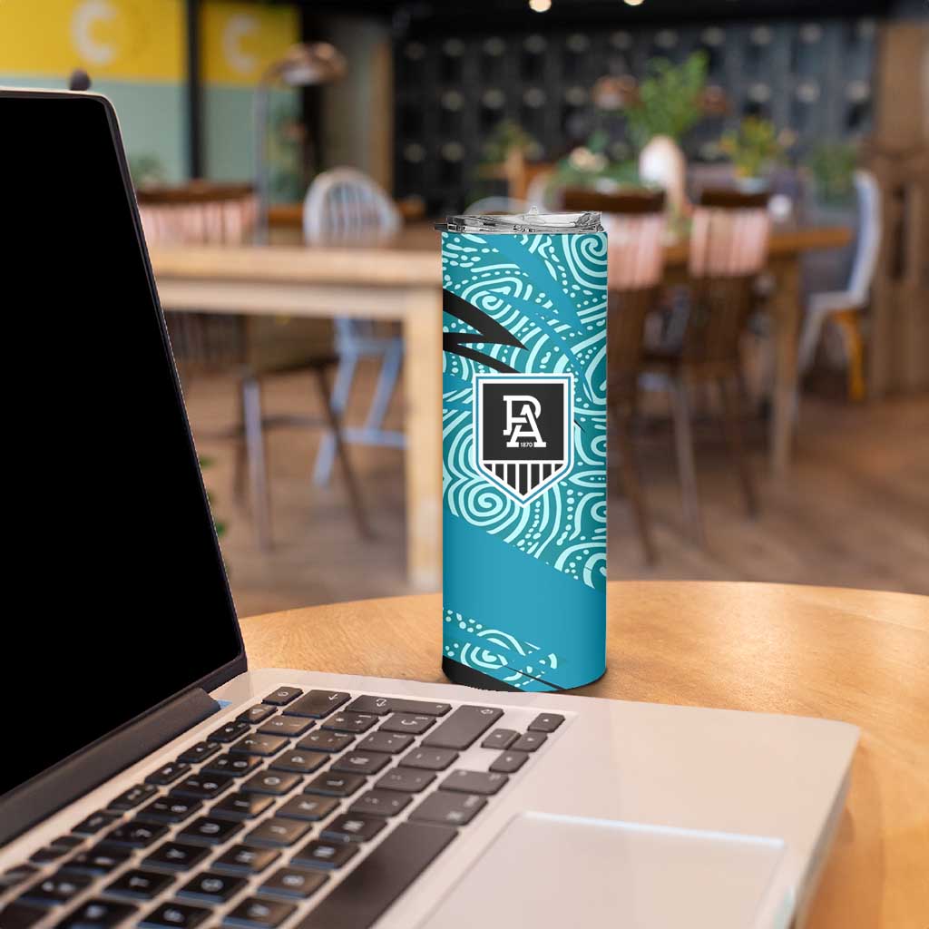 Port Adelaide Australian Football Skinny Tumbler Power Hero Mascot With Indigenous Pattern Art