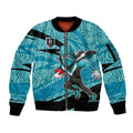 Port Adelaide Australian Football Sleeve Zip Bomber Jacket Power Hero Mascot With Indigenous Pattern Art