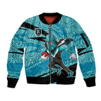 Port Adelaide Australian Football Sleeve Zip Bomber Jacket Power Hero Mascot With Indigenous Pattern Art