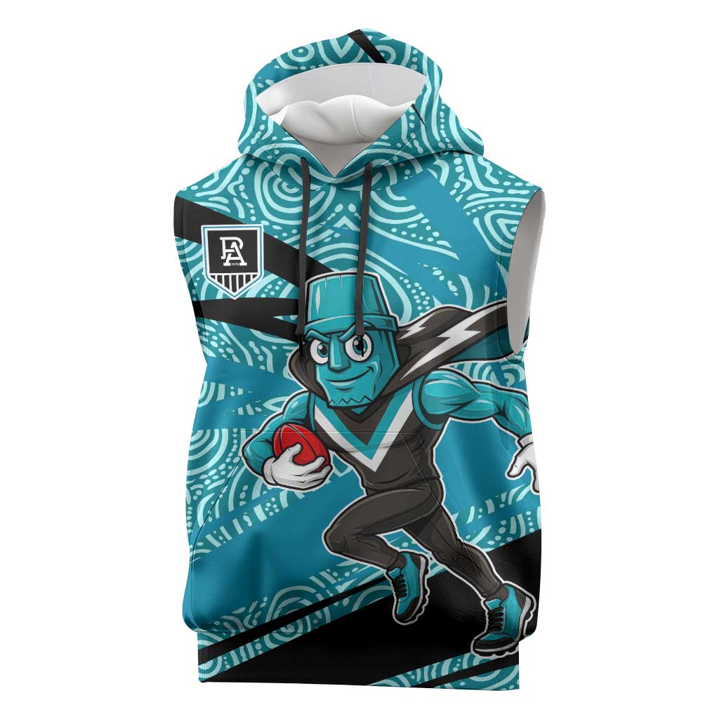 Port Adelaide Australian Football Sleeveless Hoodie Power Hero Mascot With Indigenous Pattern Art