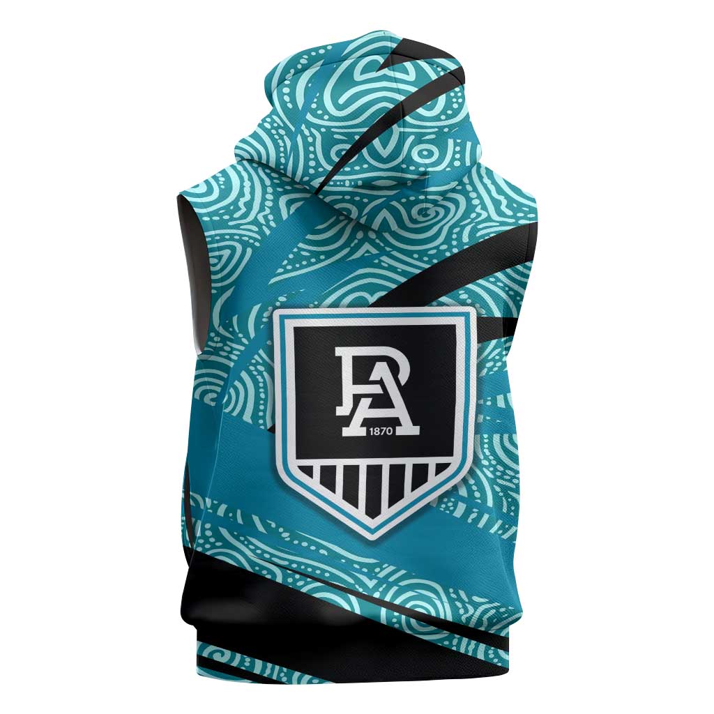 Port Adelaide Australian Football Sleeveless Hoodie Power Hero Mascot With Indigenous Pattern Art