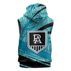 Port Adelaide Australian Football Sleeveless Hoodie Power Hero Mascot With Indigenous Pattern Art