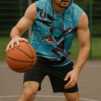 Port Adelaide Australian Football Sleeveless Hoodie Power Hero Mascot With Indigenous Pattern Art