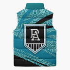 Port Adelaide Australian Football Sleeveless Puffer Jacket Power Hero Mascot With Indigenous Pattern Art
