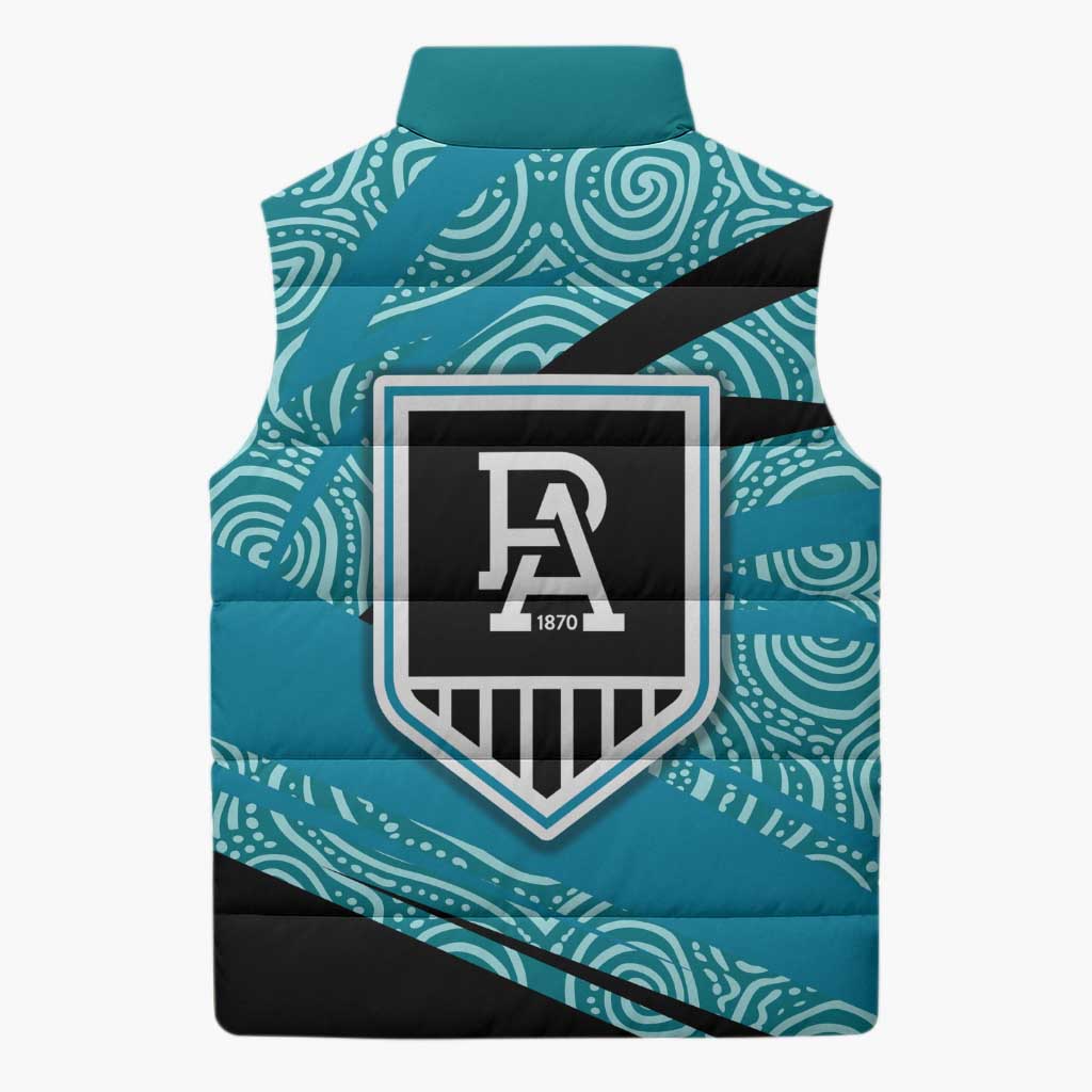 Port Adelaide Australian Football Sleeveless Puffer Jacket Power Hero Mascot With Indigenous Pattern Art