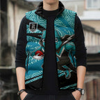 Port Adelaide Australian Football Sleeveless Puffer Jacket Power Hero Mascot With Indigenous Pattern Art