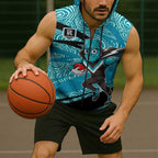 Port Adelaide Australian Football Sleeveless Zip Hoodie Power Hero Mascot With Indigenous Pattern Art