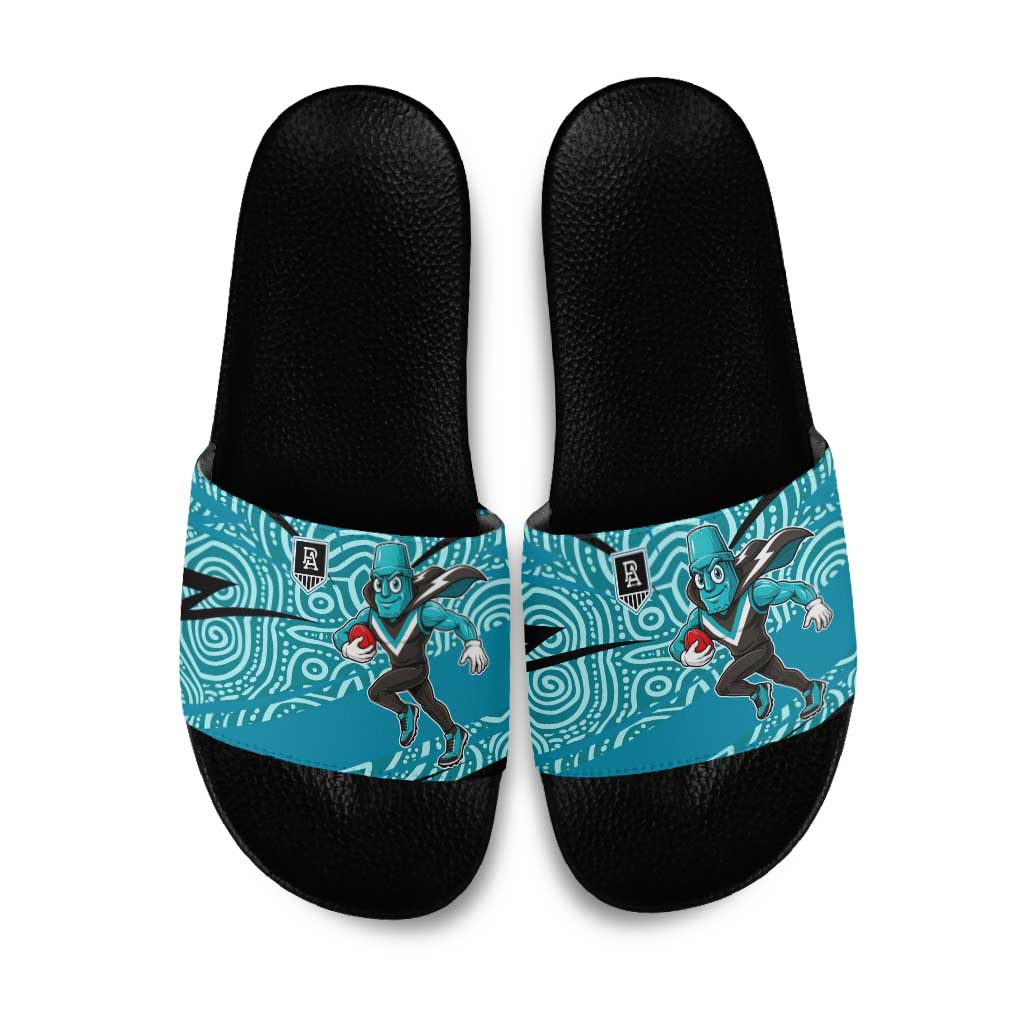Port Adelaide Australian Football Slide Sandals Power Hero Mascot With Indigenous Pattern Art