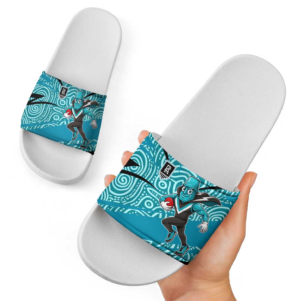 Port Adelaide Australian Football Slide Sandals Power Hero Mascot With Indigenous Pattern Art